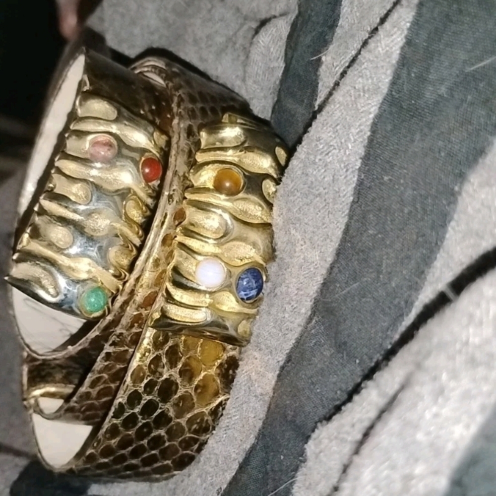 Judith Leiber Gold Snakeskin Belt With Semi-precious Stones (S) 28-32 Waist
